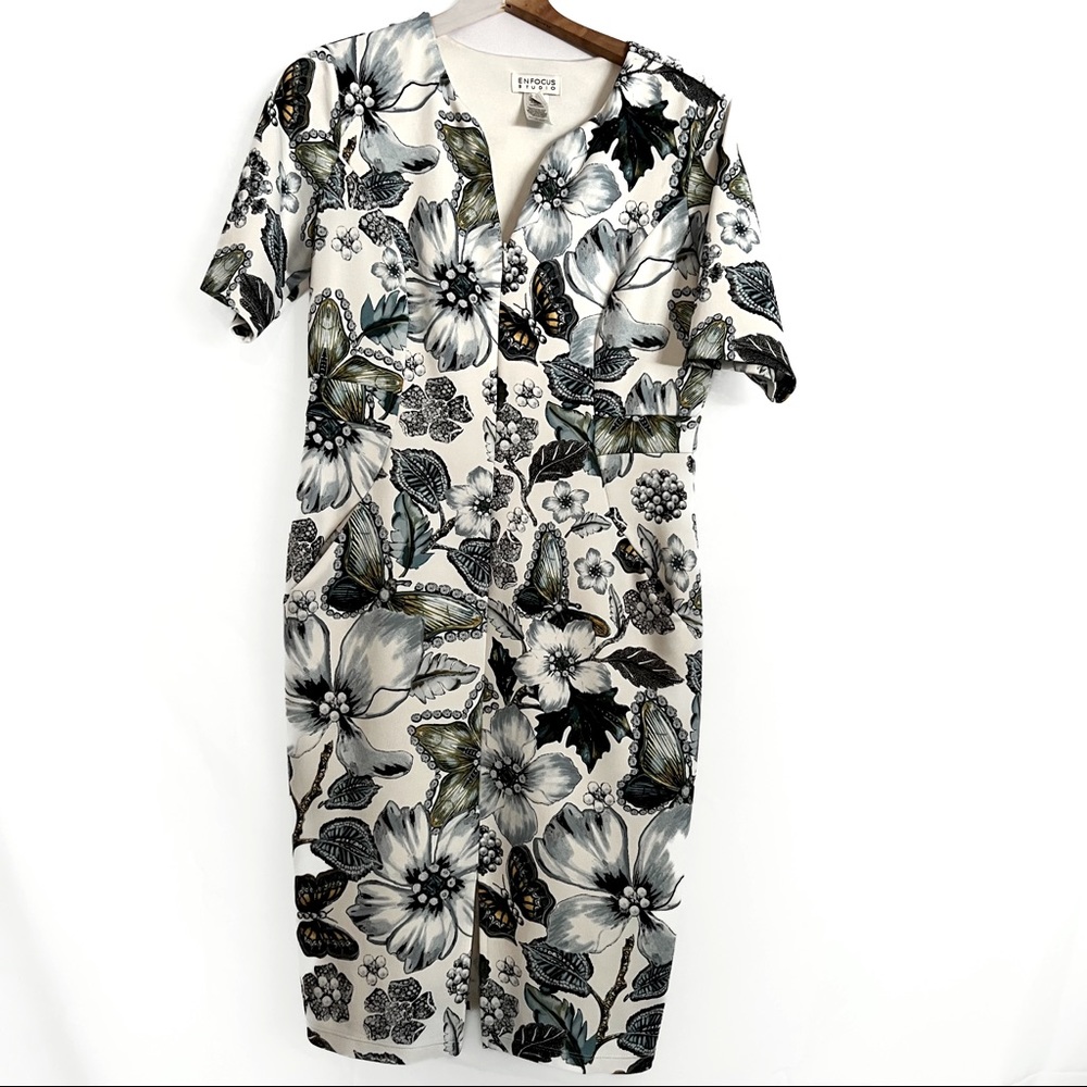 White Floral Zip Up Dress